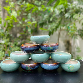 [RẺ VÔ ĐỊCH] Chậu sứ trồng cây hình Tròn Dẹp (phi 10-13-16- 21cm) men hỏa biến-Nhiều màu - Solar Garden