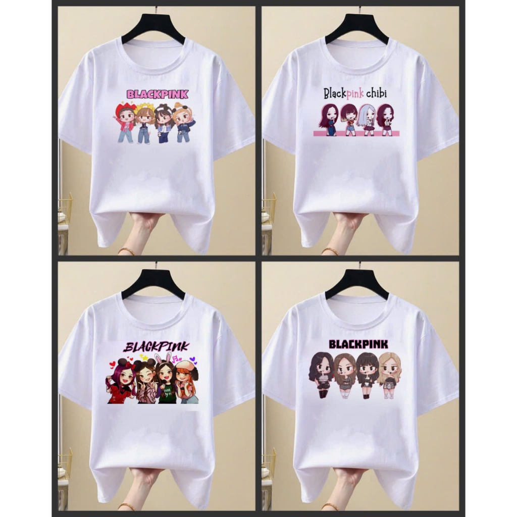 Áo thun trẻ em in hình nhóm nhạc blackpink Chibi cho bé gái vải đẹp giá rẻ ( size từ 10kg-77kg )