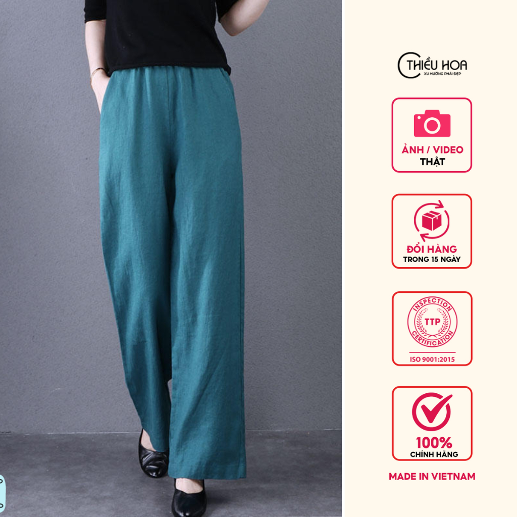 Quần nữ trung niên, chất liệu Linen Hàn đứng form dễ mặc cho mẹ Thiều Hoa QD4C0316