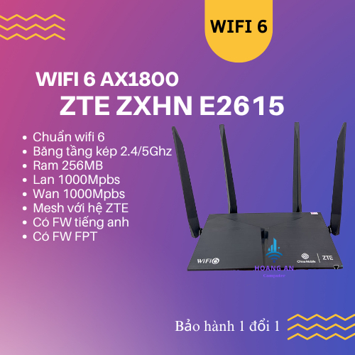 Bộ phát wifi Router wifi ZTE zxhn E2615 / E2618,có mesh,ax1800 wifi dual band 2 băng tần,4 râu,wifi 