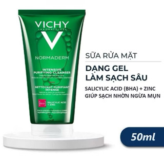 (Mẫu Mới) Sữa rửa mặt dạng gel Vichy Normaderm Phytosolution Gel 50ml Làm Sạch Sâu Da Dầu Mụn