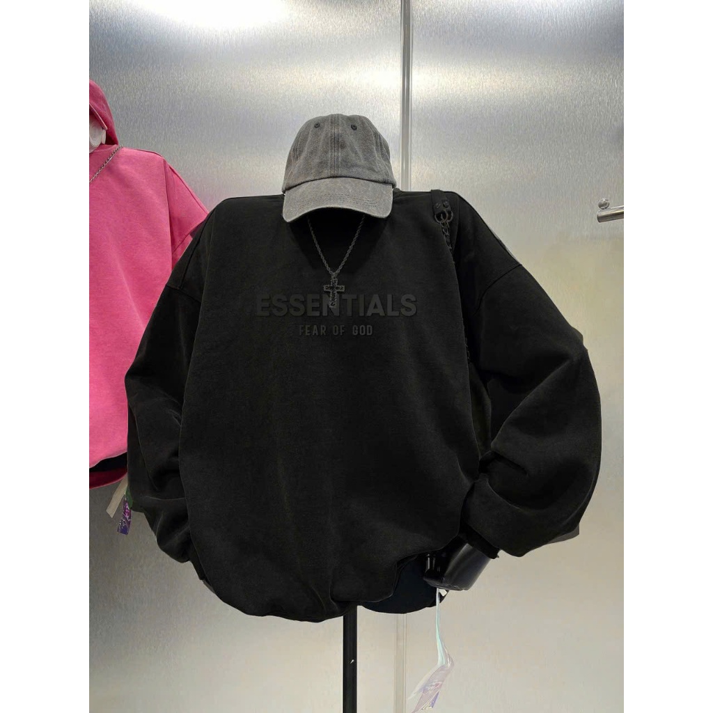 Áo Sweater Nỉ Bông From Rộng Essentials,  Áo Sweater Ulzzang Mặc Cặp Đôi Dáng Rộng Chữ M Dễ Thương
