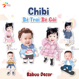Chibi trang trí sinh nhật, in hình thôi nôi bé gái và bé trai (miễn phí thiết kế + tặng kèm chân đứng)