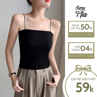 H3 Áo ngực bra 2 dây nữ Saramia không gọng ngang trắng đen croptop phong cách Hàn Quốc