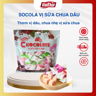 Kẹo socola sữa chua Việt Thái  dâu tây chua ngọt tươi mát, Chocolate sữa chua dâu vị thơm ngon khó cưỡng gói 300g