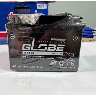 Bình acquy xe máy khô miễn bảo dưỡng GLOBE WTZ5S | 12V - 4.2Ah, ắc quy xe máy honda 12v.