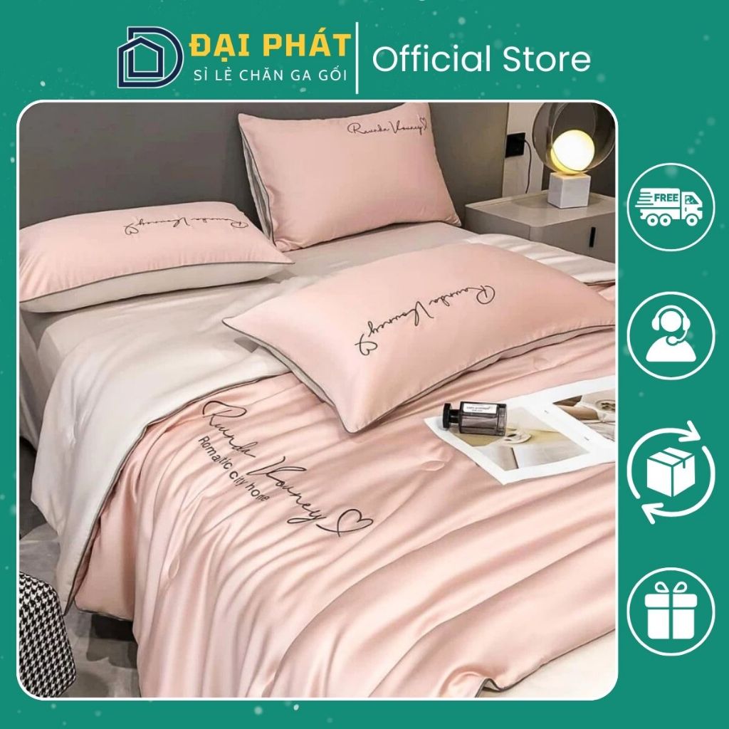 Bộ Chăn Ga Gối Lụa Romantic City Home Chăn Hè, Chất Liệu Mềm Mướt Không Xù Lông, Không Phai Màu