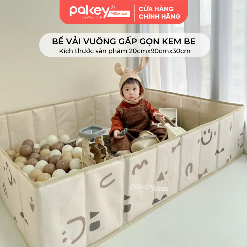 Bể Bóng Vải Hình Chữ Nhật PAKEY Gấp Gọn Tiện Lợi Cho Bé, Bể Chơi Cát, Hạt Muồng Cho Trẻ Phong Cách Hàn Quốc Hiện Đại