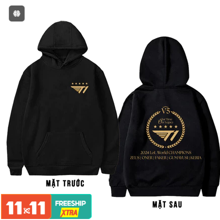 Áo hoodie T1 vô địch CKTG 2024, áo khoác áo hoodie SKT T1 5 sao vô địch năm 2024 mới nhấ