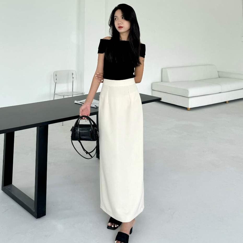 Chân váy xuông 93cm xẻ tà sau, chân váy xuông dài cải tiến tôn dáng, có xẻ tà sau, thiết kế Shees