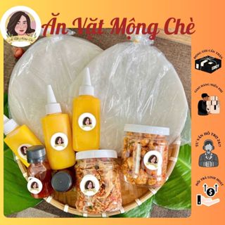 Bánh tráng phơi sương + sốt tắc + bơ phô mai + tóp mỡ + muối ruốc hành phi + khô bò , khô gà .