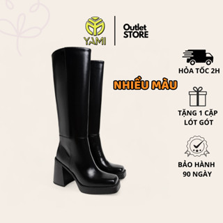 Giày Boot Nữ, Bốt Ống Nữ Đến Đầu Gối Đúp Gót 9 Phân Mũi Vuông Màu Đen Nâu Có Big Size, Bốt Nữ Hàng Hiệu Xuất Dư - YAMI