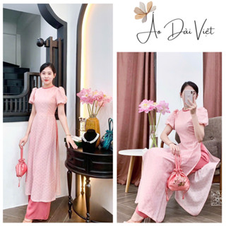  Áo Dài Vai Bồng Xinh Chấm Bi vải Đũi vân mây áo dài cách tân cho nữ vải co giãn dễ mặc 