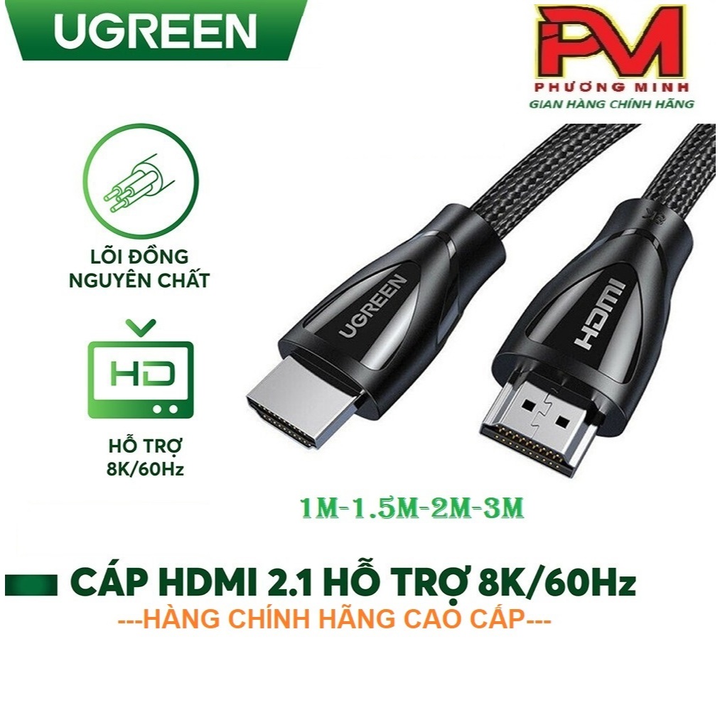 Cáp HDMI 2.1 dài 1M.đến 3m Ultra HD 8K @ 60Hz Ugreen 80401 80402 80403 80404 Cao Cấp-Hàng chính hãng