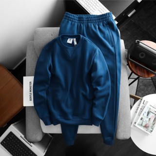 Bộ Nỉ Cotton Thu Đông Màu Xanh Cổ Vịt ,  Xuất Hàn Dư Form Unisex , Set Đồ Bộ Đông Nam Nữ, Bigsize ( 50kg - 90kg )