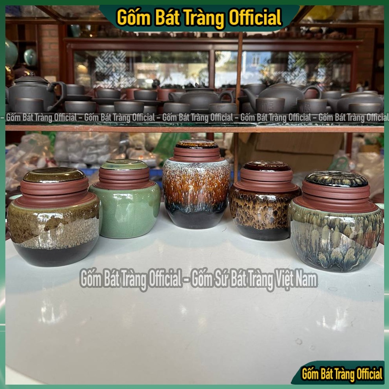 Hũ Đựng Trà Men Hoả Biến Bát Tràng  - Bình đựng trà, lọ đựng chè, hộp đựng chè gốm sứ Bát Tràng