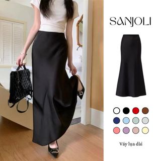 Chân váy lụa dài SANJOLI cạp trễ một lớp cao cấp khóa bên hông kiểu dáng dài sang trọng CV011