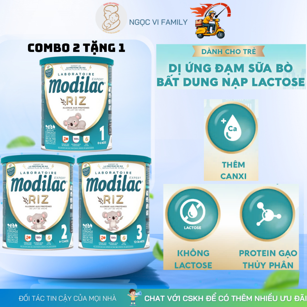 [Mua 2 Tặng 1] Sữa Modilac Riz 800g Số 1,2,3 Sữa bột công thức dành bé dị ứng đạm bò và bất dung nạp