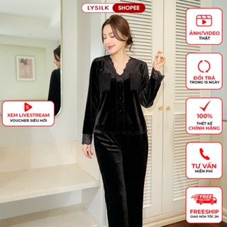  Bộ Mặc Nhà Nữ LYSILK Đồ Ngủ Nhung Cao Cấp Thiết Kế Áo Dài Tay Quần Dài Nữ Tính Ấm Áp BN448 