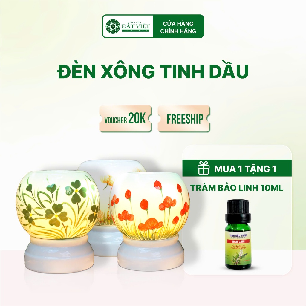 Đèn xông tinh dầu bằng điện gốm sứ Bát Tràng (Inbox chọn mẫu trên hình mô tả) - Tinh dầu Đất Việt
