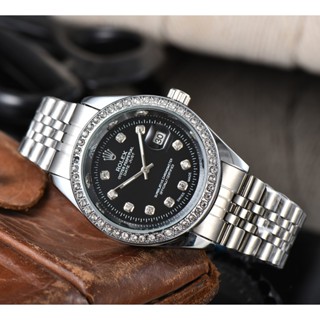 Đồng hồ nam Rolex kim trôi, viền đính đá siêu sáng, dây thép đúc nguyên khối không gỉ chống nước tốt