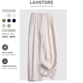  Quần dài suông linen thô cao cấp LAHSTORE đũng ngắn lưng thun QD01  Be Sáng Đen Trắng Hồng  