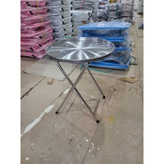 { Full Inox 201 - Chân chéo chắc chắn } Bàn tròn inox xếp gọn mặt bàn dày, chân bàn chắc chắn không bị bập bênh