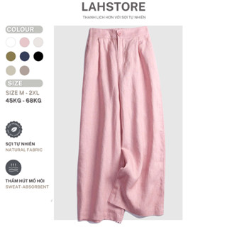  Quần dài suông linen thô cao cấp LAHSTORE đũng ngắn lưng thun QD01  Hồng Phấn Đen Trắng Be  