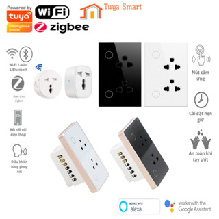 Ổ Cắm Điện Wifi / Zigbee Tuya / Thường (ko App) - Mặt Kính Cường Lực Chữ nhật / Vuông, Không viền / Viền Vàng 10A