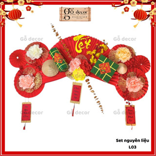 Set decor trang trí Tết 2025 đủ mẫu quạt, mẹt, SET NGUYÊN LIỆU đầy đủ trang trí, treo nhà cửa, phòng khách Gỗ decor