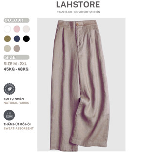  Quần dài ống rộng dáng suông LAHSTORE vải linen cạp cao lưng thun QD01  Be Sẫm Đen Trắng Hồng  