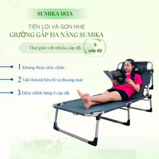 Giường xếp gọn thư giãn văn phòng SUMIKA 183A - Khung thép, vải lưới Oxford, tải trọng 450kg