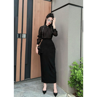 Chân váy bút chì suông dáng dài 90cm macxi 2 lớp có lót có túi xẻ sau phong cách thanh lịch Susuclothing CV07