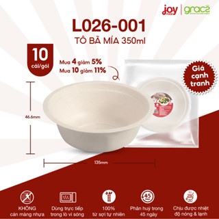 10 chén/bát bã mía Gracz size 350ml nhập khẩu Thái Lan 100% sợi tự nhiên, phân hủy sinh học, an toàn sức khỏe L026001