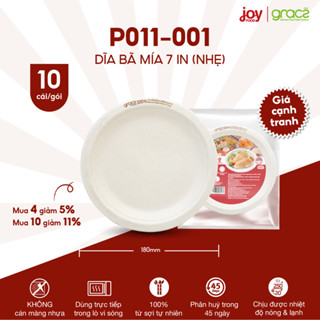 10 Đĩa bã mía Gracz 7in (phiên bản mới), hàng nhập khẩu Thái Lan cao cấp cứng cáp hơn đĩa giấy P011001