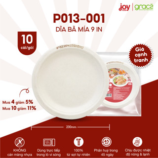 10 Đĩa bã mía Gracz 9 in, hàng nhập khẩu Thái Lan cao cấp cứng cáp hơn đĩa giấy P013001