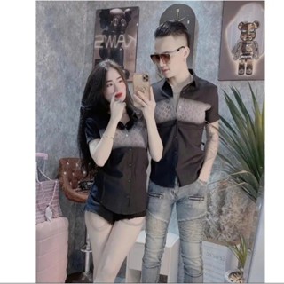 Áo sơ mi nam nữ ngắn tay vải đũi thoáng mát phối họa tiết dập nổi mẫu mới MINH QUANG STORE, màu trắng đen xám