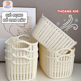 Giỏ Đan Mây, Rổ Đan Mây, Giỏ Đựng Đồ Đa Năng Nhựa PP Cứng Cáp, Thoáng Khí Chống Nấm Mốc Dollyhouse