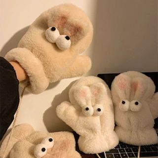 Găng Tay Hở Ngón Giữ Ấm Họa Tiết Hoạt Hình Dễ Thương Cho Nữ Mùa Đông Giữ Ấm Lót Lông Chống Lạnh Dày