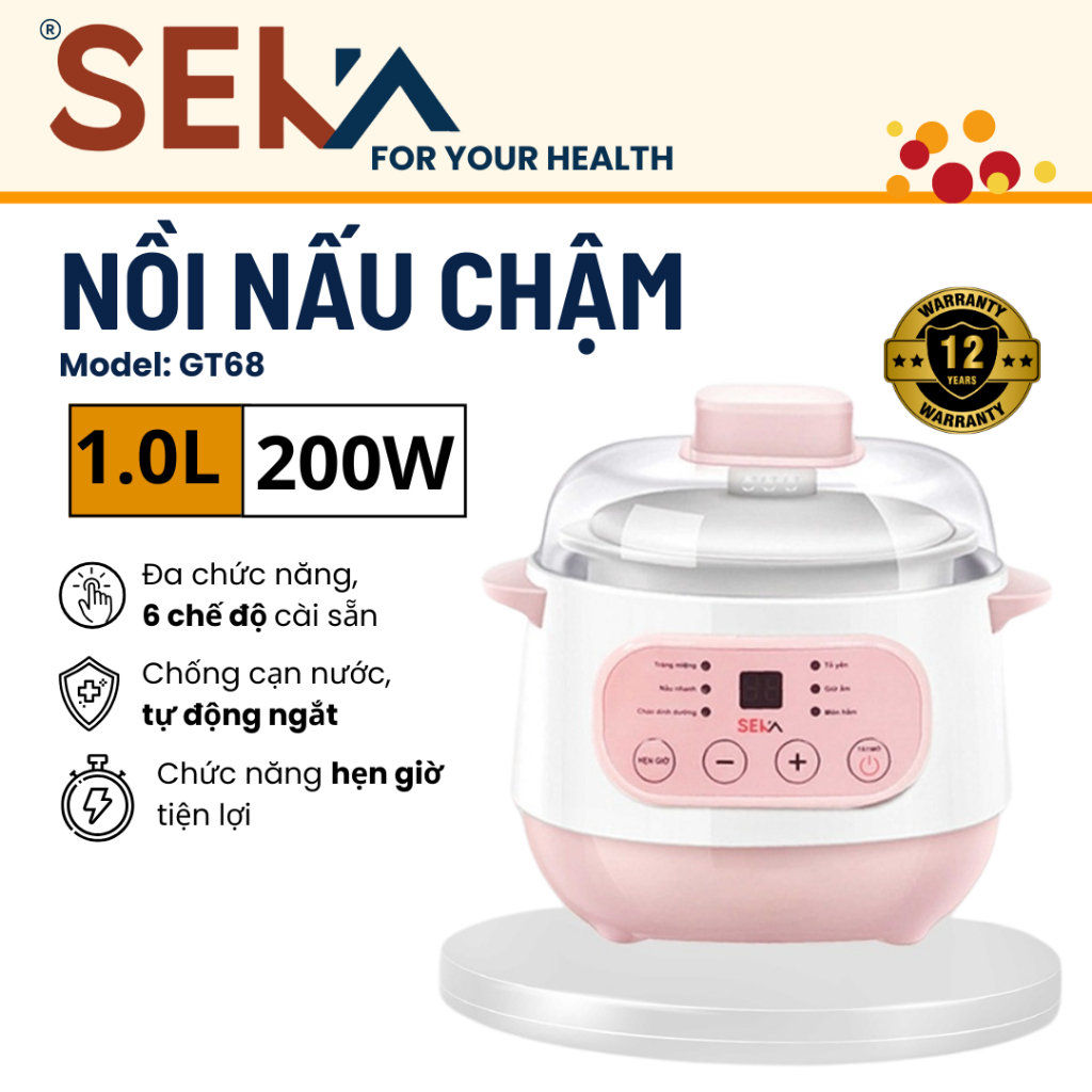 Nồi chưng yến, nấu cháo chậm, hấp cách thủy hầm đa năng SEKA GT68-GT69