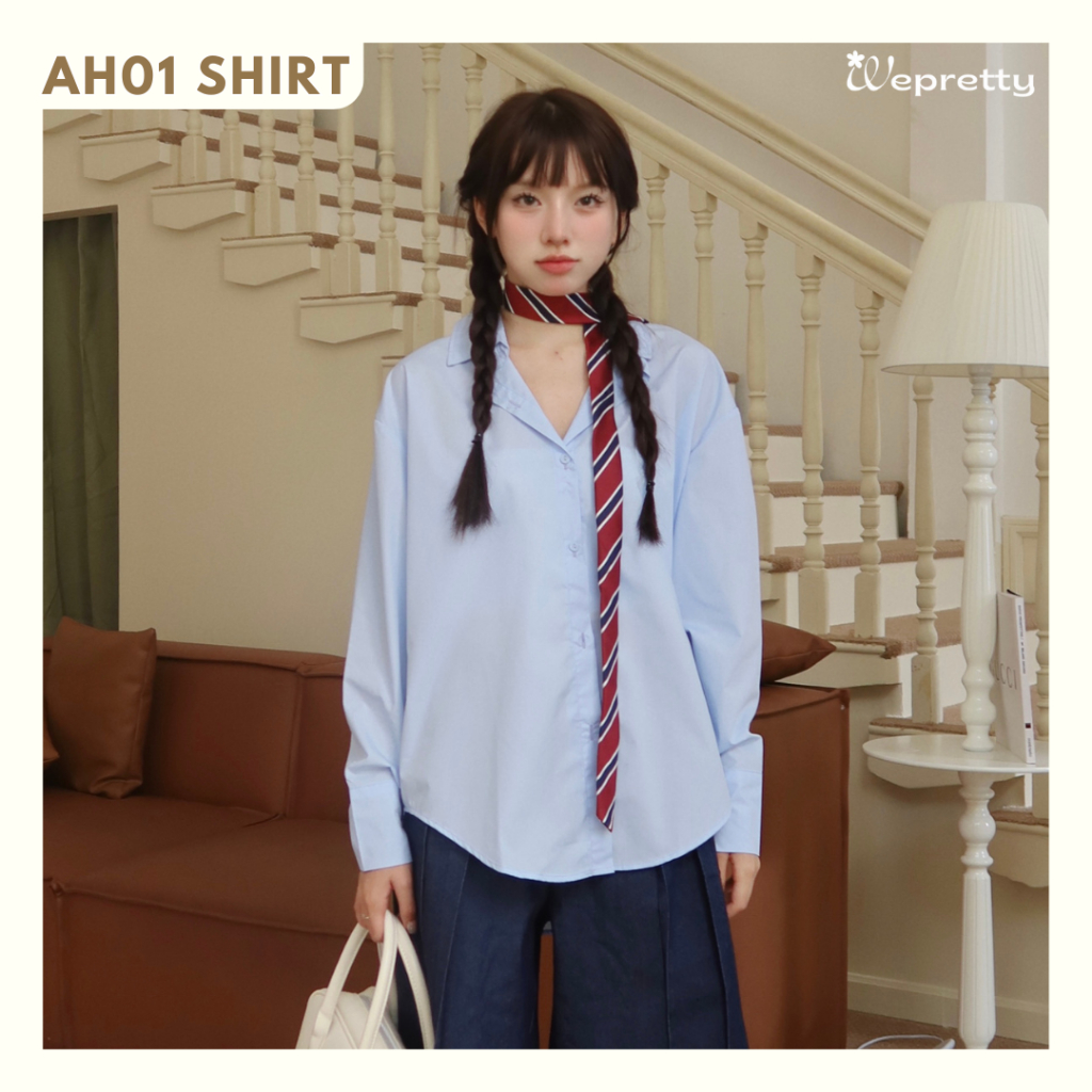 Áo Sơ Mi AH01 Wepretty Clothes Áo Somi Dáng Rộng, Áo Sơmi Nữ Basic Oversize Chất Liệu Thô Nến