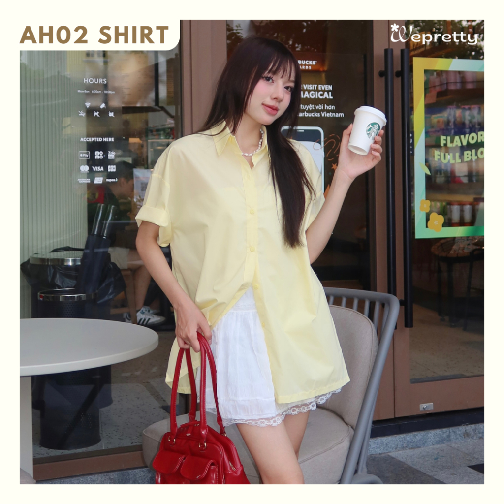 AH02 SƠ MI TAY NGẮN Wepretty Clothes Chất Liệu Thô Nến Thoáng Mát Phù Hợp Cho Mùa Hè