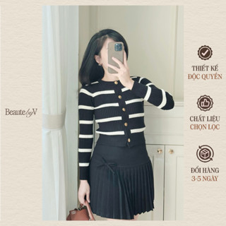 BEAUTEBYV - Áo len nữ dài tay kẻ sọc đính cúc Naomi