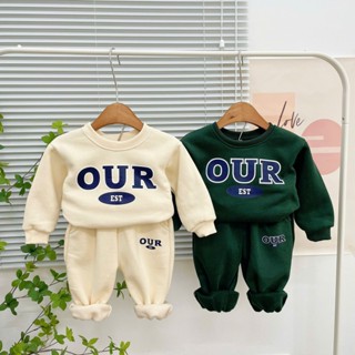 Bộ Nỉ Bông Cho Bé in chữ OUR. Bộ thu đông dài tay cho bé chất nỉ bông cao cấp dày ấm, Không Xù từ 8-28kg Minmin Baby