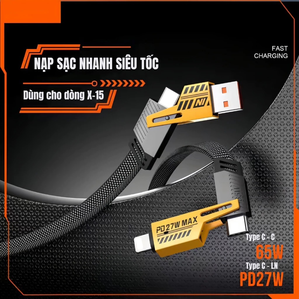 [ SIÊU NHANH] Dây Cap Sạc Nhanh 3 ĐẦU SẠC TYPE C USB LN 120W DÂY SILICON BỌC DÙ TỐI ĐA 120W SIÊU BỀN