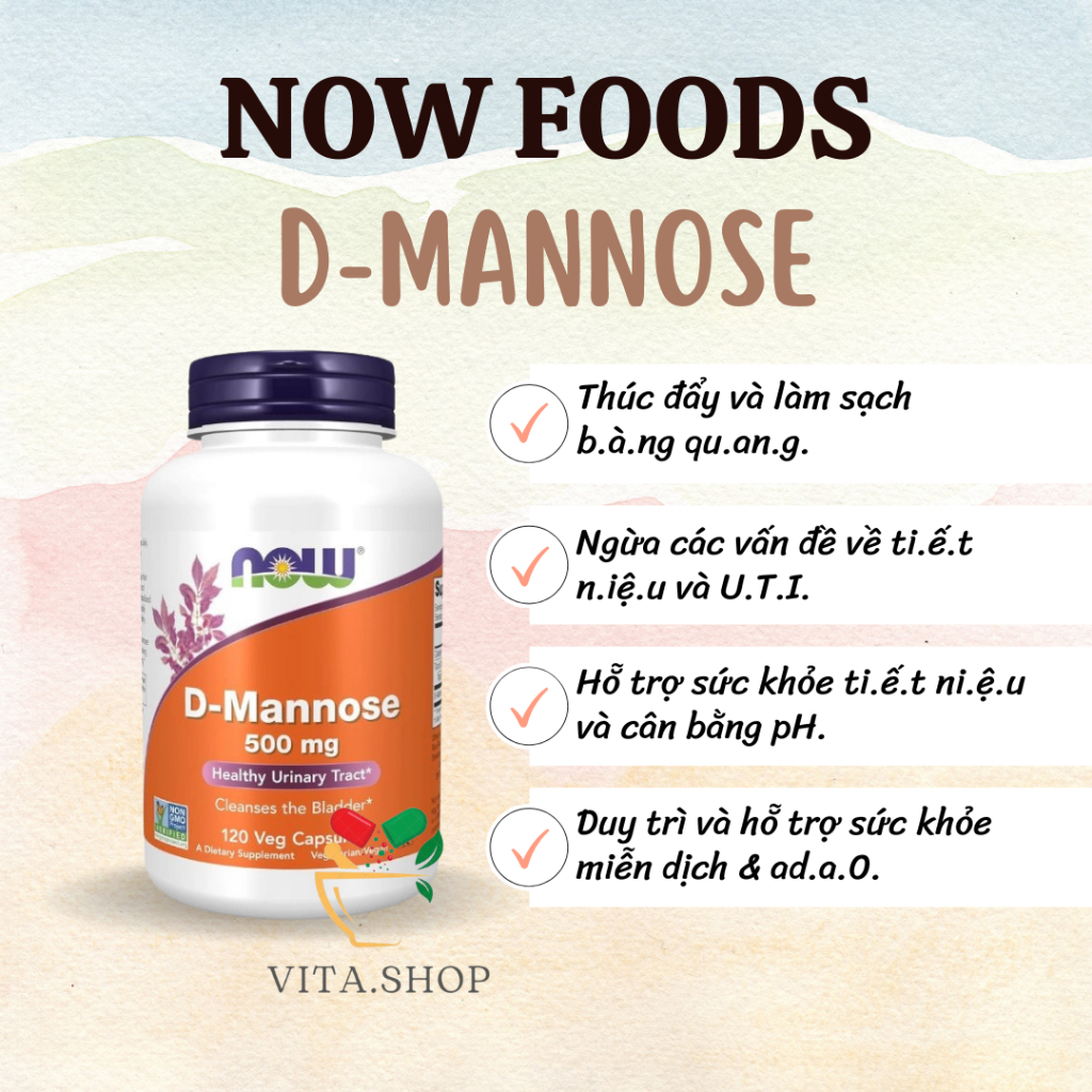 Now Foods D-Mannose 500mg - Viên Uống Hỗ Trợ Bàng Quang Và Tiết Niệu Khỏe Mạnh 120 viên