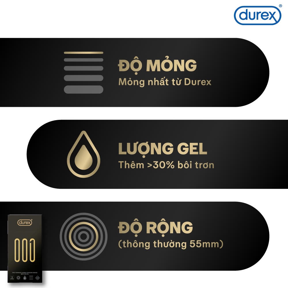 Bao Cao Su Durex 001 Siêu Mỏng, Hộp 3 Bao, Mới Ra Mắt | BigBuy360 - bigbuy360.vn
