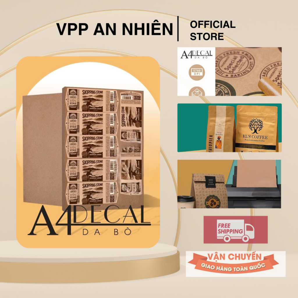 Giấy in ảnh Decal da bò A4 (100 tờ/xấp) - In hình ảnh, in logo, in nhãn dãn, thông tin SP