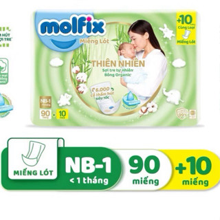 Miếng lót sơ sinh thiên nhiên bông Organic Molfix Newborn 90+10,NB1 64+10,NB2 60+6