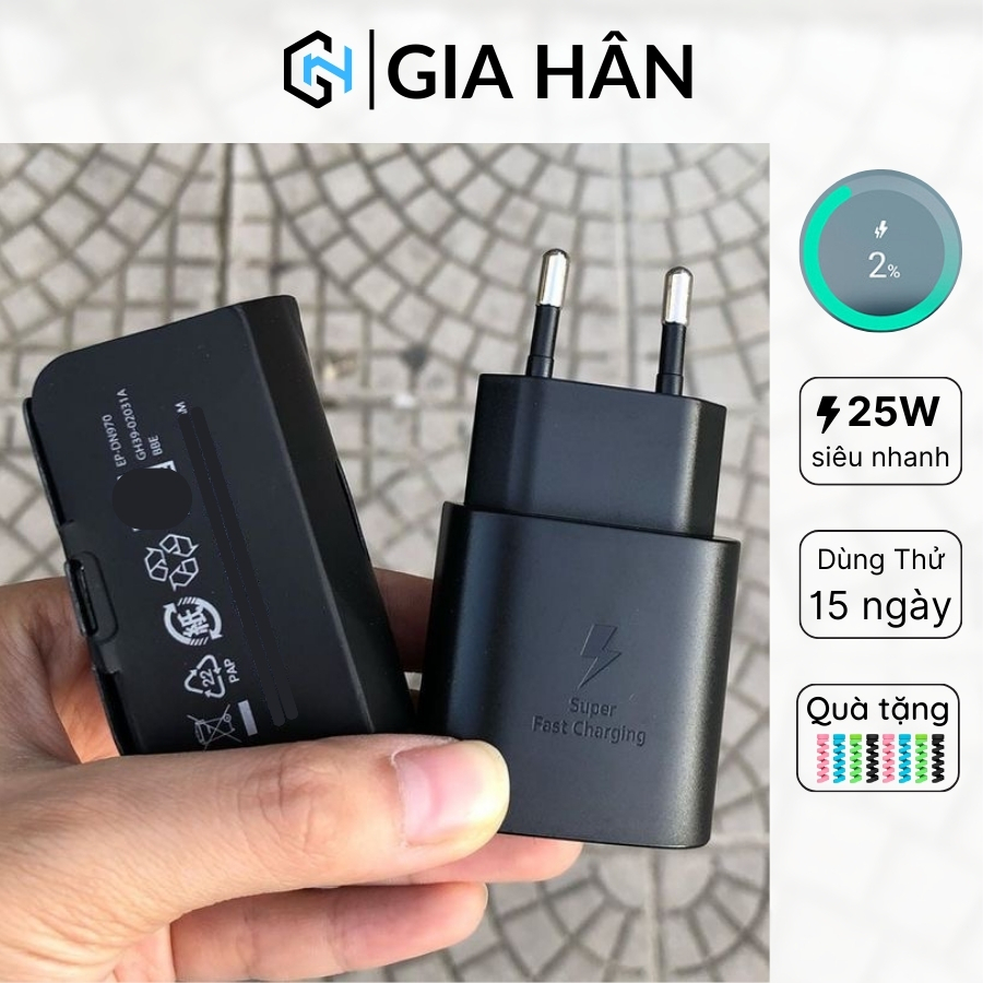 Bộ sạc nhanh Type C 25w chuẩn PD không nóng, không loạn cảm ứng dùng cho các dòng Note 10, S10, S20, Ultra báo sạc siêu